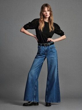 FRAME Denim Easy Wide Leg High Rise Flare Jeans in Lucite Sz 26